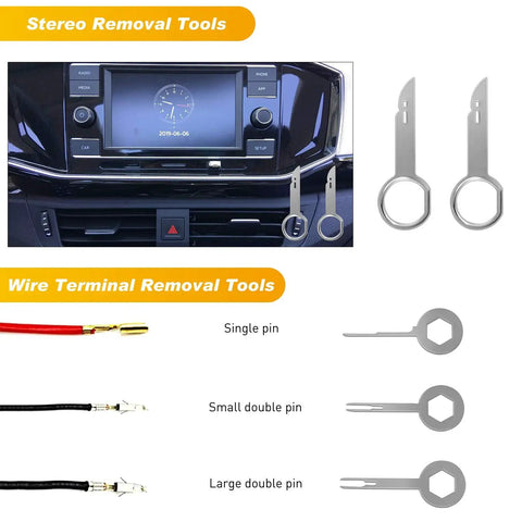 19 Piece Trim Removal Tool Set With Clip Pliers And Upholstery Remover Nylon Auto Panel Removal Kit with stereo removal tools displayed