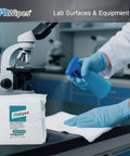 Scientist using Sterile Cleanroom Nonwoven Wipes 6x6 Inches, Bag Of 300 Pcs For Lab Use, Hydro Entangled Fifty Five Percent Cellulose Forty Five Percent Polyester Blend, AAWipes NW06809GM.