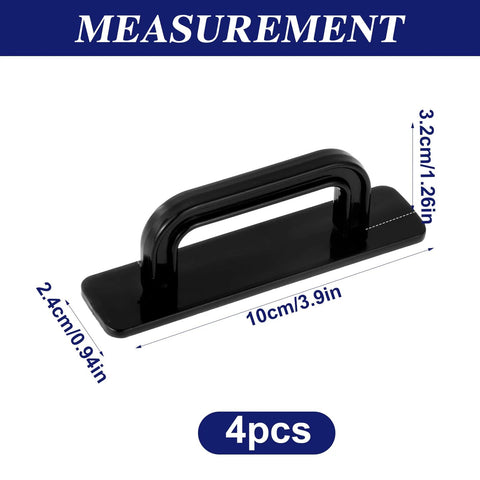 Four Pack Stick On Cabinet Handles No Drill Drawer Pulls Adhesive Door Handles For Wardrobe Furniture Closet And Sliding Doors Black Durable PP Material Easy To Peel And Stick Cabinet Hardware dimensions shown