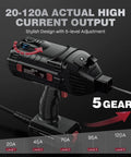Portable 110V Stick Welder with 120A Output showing 5-level current adjustment and gear settings for flexibility in welding tasks.