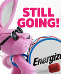 Pink bunny with sunglasses playing drum with "STILL GOING!" text; associated with long-lasting Energizer batteries.
