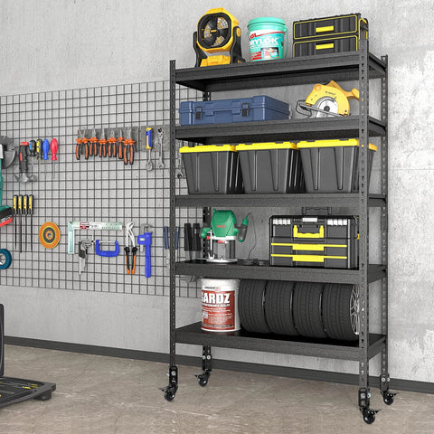 Three Inch Storage Rack Caster Wheels For Boltless Self Locking Shelving Racks with heavy duty PVC wheels, set of 4 installed.