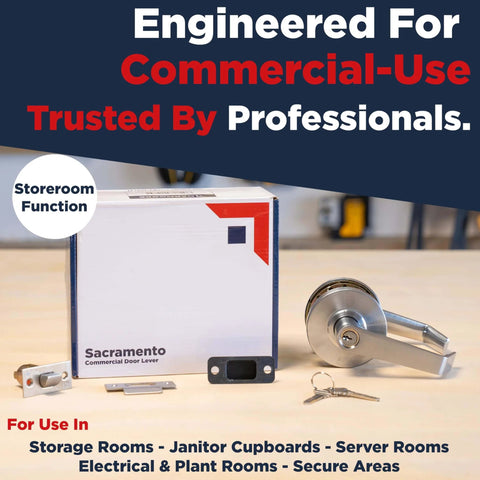 Heavy Duty Commercial Storeroom Door Lockset Grade 2 Keyed Schools and Businesses Nickel Finish ANSI A1562 ADA UL Listed with box and keys