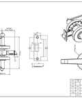 Technical drawing of Heavy Duty Storeroom Door Lever Lockset For Commercial Use ANSI Grade 2 BHMA Grade 2 ADA Compliant UL 3 Hour Fire Rated.
