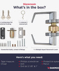 Heavy Duty Commercial Door Lockset With Storeroom Lock Grade 2 ANSI A1562 Nickel Finish Keyed Knob ADA Compliant installation kit