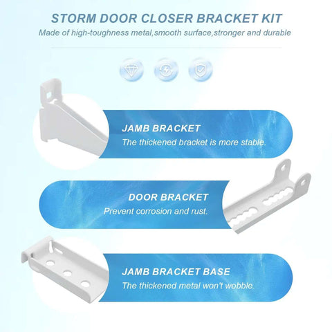 Heavy Duty Storm Door Closer Bracket Kit Reinforced Metal Replacement Part For Screen Doors White With Stainless Steel Screws Built Tough