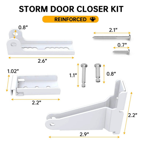 Storm Door Closer Bracket Kit Compatible with Andersen, Emco, Larson, Pella, 40201 Door Repair Kit, shown with components.