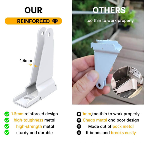 Storm Door Closer Bracket Kit Compatible with Andersen, Emco, Larson, Pella, 1.3mm reinforced metal design comparison