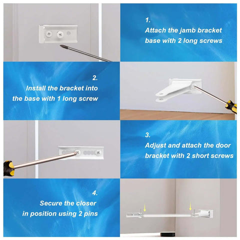 Installation steps for Heavy Duty Storm Door Closer Bracket Kit Reinforced Metal Replacement Part For Screen Doors White