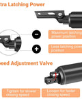 Diagram showing Storm Door Closer, Heavy Duty Screen Door Closers with Protector Chains Spring, showcasing latching power and speed adjustment.