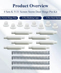 K 5131 Steel And Nylon Storm Door Hinge Pin Kit with 8 nylon hinge pins, 8 bushing caps, 4 steel springs displayed on white