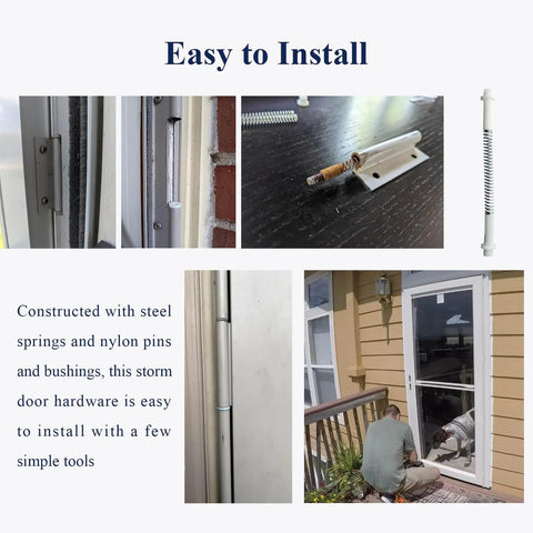 K 5131 Steel And Nylon Storm Door Hinge Pin Kit with 8 nylon pins, 8 bushing caps, and 4 steel springs installed on door