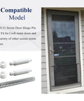 K 5131 Steel And Nylon Storm Door Hinge Pin Kit 4 Sets Including 8 Nylon Hinge Pins 8 Bushing Caps And 4 Steel Springs Compatible With Croft Storm Doors And Other Screen Storm Doors shown with image of a storm door.