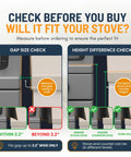 Measurement guide for silicone stove gap covers, 21 inch length, 2-pack, seal the gap between stove and counter.