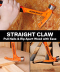 Heavy duty 20 oz straight claw hammer with magnetic nail holder, milled face, steel build, shock absorbing grip for carpentry