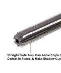 Close-up of chucking reamer from Chucking Reamer Set for Lathe Machine 2mm 3mm 4mm 5mm 6mm 7mm 8mm 9mm 10mm High Speed Steel HSS Straight Flute Reamers with H8 Tolerance 9 Piece Set for Precision Milling and Drilling.