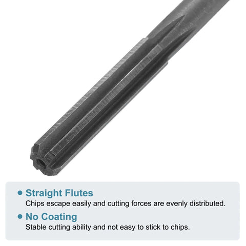 Pro Grade One Quarter Inch HSS Chucking Reamer For Lathe With Six Flutes, Straight Shank, H7 Tolerance, close-up view