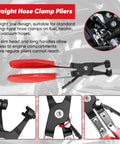 Straight hose clamp pliers from 5 Piece Auto Electrical Pliers Kit For Auto Repair Includes 60 Degree Angled Connector Separator Pliers Hose Clamp Pliers Trim Clip Removal Tools Plug Release And Wire Terminal Remover Pro Grade Heavy Duty High Carbon Steel Construction.