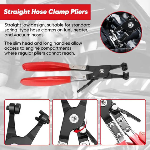 Straight hose clamp pliers from 5 Piece Auto Electrical Pliers Kit For Auto Repair Includes 60 Degree Angled Connector Separator Pliers Hose Clamp Pliers Trim Clip Removal Tools Plug Release And Wire Terminal Remover Pro Grade Heavy Duty High Carbon Steel Construction.