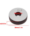 Two Pieces P1.0mm Straight Knurling Wheels, 28x8x8mm Steel Rollers for Knurling Tools and Lathe Holders, size details shown