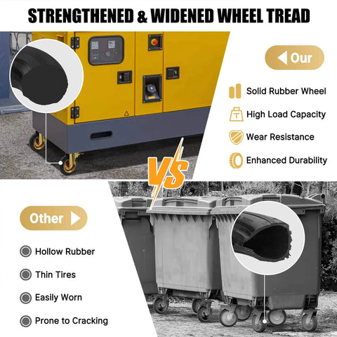 Comparison of 8 inch heavy duty plate casters set of 4 with dual locking brakes to other hollow rubber wheels, highlighting durability.