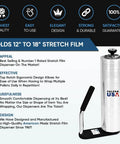 Extended Length Stretch Film Dispenser For 16 To 22 Inch Film Heavy Duty Aluminum Pallet Wrapper with handle and adjustable knob