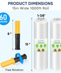 Industrial Strength Stretch Film Roll 1000ft 15 Inch Wide Clear Plastic Wrap With Handles For Pallet Wrapping Shipping image
