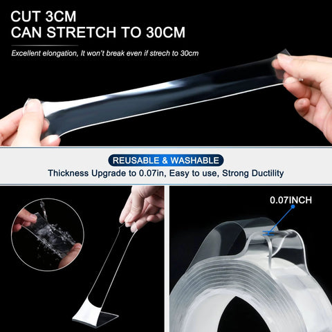 Heavy Duty Double Sided Mounting Tape Clear Removable For Walls Carpets Rugs And Posters 9.84 Foot Long And 1.18 Inch Wide