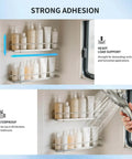 Storage shelves holding bottles mounted with 3M 1600T Double Sided Foam Tape 0.39 Inch By 18 Foot White PE Foam in shower area