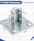 8 Piece Strut Post Base For 1-5/8 Inch Single Strut Channel Ground Floor Mount 6 Inch Square Bracket With Four Holes Diagram