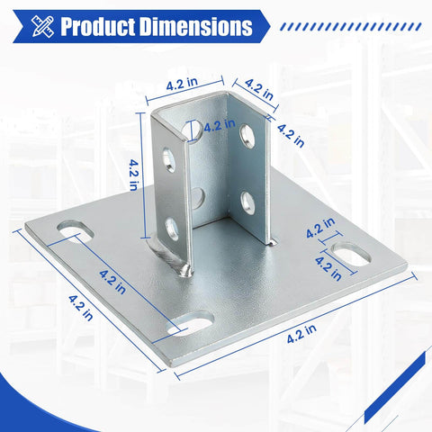 8 Piece Strut Post Base For 1-5/8 Inch Single Strut Channel Ground Floor Mount 6 Inch Square Bracket With Four Holes Diagram