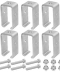 Universal One And Five Eighths Inch Strut Channel Trolley Track Hanger Bracket Heavy Duty 1200 Pound Load Rated For Unistrut Support System Interchangeable Intermediate Hangar Bracket Six Pack, showing silver brackets with bolts and nuts.