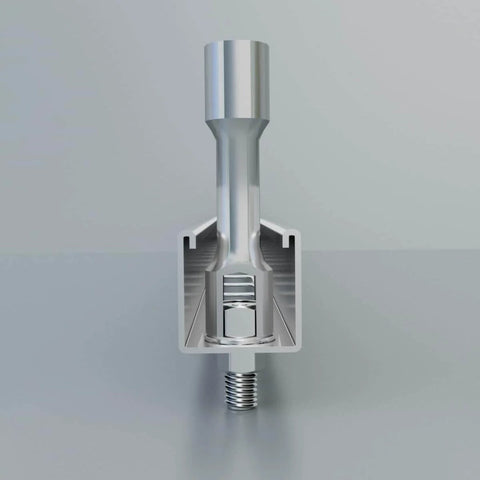 Front view of a durable 3/4 inch (19mm) socket for strut channel installations with a 1/2 inch drive nut driver in Unistrut channel.