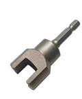 Silver Three Quarter Inch Strut Channel Socket For One Quarter Inch Drive, compatible with all one and five eighths inch wide strut channels.