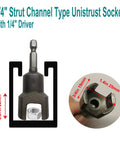 Heavy duty strut socket adapter forged from heat treated alloy steel for durability, designed for one quarter inch drive tools.