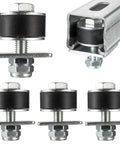 Secure 1-5/8 inch strut channel hoist and beam trolleys with rugged trolley limit hardware, featuring double nut anti shock design.