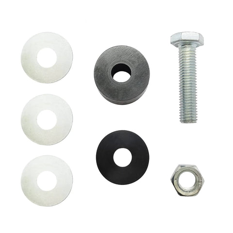 Components of Two Pack Strut Channel Trolley Stopper And Roller Limiter including bolt, washers, and rubber stopper.