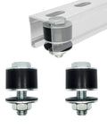 Two Pack Strut Channel Trolley Stopper And Roller Limiter For One And Five Eighths Inch Wide And Taller Strut Channels, Prevents Trolley Assembly Slippage, Durable Metal And Rubber Stopper For Secure Positioning, shown installed in a strut channel