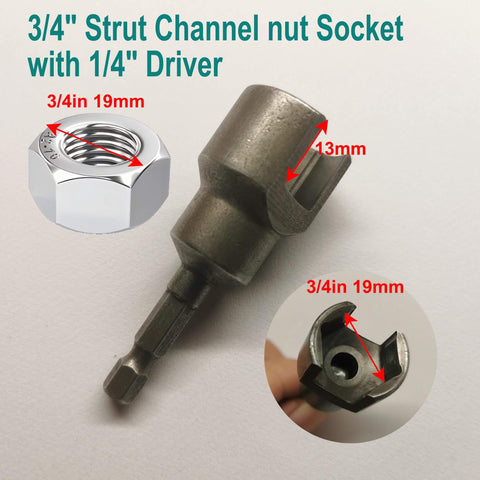 Heavy duty strut socket adapter forged from heat treated alloy steel for one quarter inch drive tools, shown with dimensions