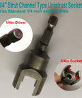Heavy duty strut socket adapter forged from heat treated alloy steel, 3/4 inch size for 1/4 inch drive tools in detailed view