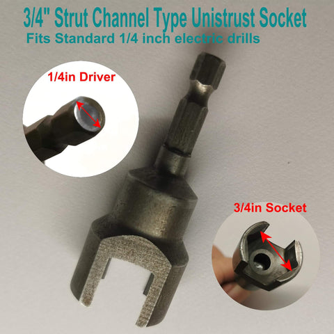 Heavy duty strut socket adapter forged from heat treated alloy steel, 3/4 inch size for 1/4 inch drive tools in detailed view