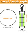 Sturdy and durable wire cable keyring and reflective keychain with clip, showing measurements of 95mm and 130mm.