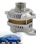 12V 90A Alternator Replacement For Subaru Impreza Forester 2004 2005 2006 2007 2008 2009 2010 With Five Groove Pulley Clockwise Rotation Bolt In Compatible With Saab Nine Two X 2006 High Output Auto Part Ready To Roll showing front view of alternator and blue car