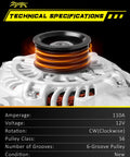 Technical specifications of Beefed Up 2.5L H4 Alternator for Subaru Forester 2011 2012 2013 with 6-groove pulley
