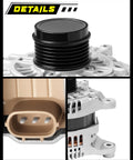 Close-up of 130A Beefed Up Alternator For Subaru Forester 2014-2018, showing 6-groove clutch pulley, electrical connection, and mounting details.