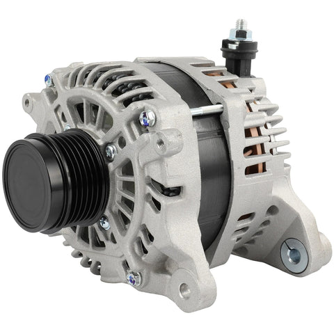 Beefed Up 130A High Output Alternator Replacement For Subaru Crosstrek 2016 2017 2.0L Base Limited Premium Sport Touring Impreza 2015 2016 WRX 2018 2021 2.0L Durable Easy Install Ready To Drive showing side view with pulley and mounting bracket