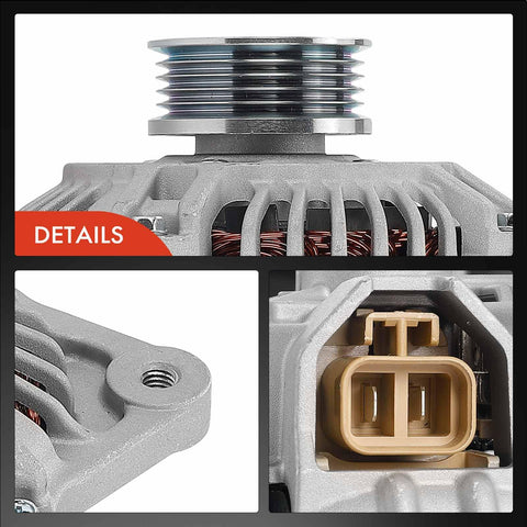 Close-up images of Alternator For Subaru Impreza 1993 1994 1995 1996 1997 12V 75A Five Groove Pulley Clockwise Replacement