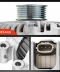 Close-up details of Alternator For Subaru Impreza 2012 2014 And XV Crosstrek 2013 2014 12V 110Amp Clockwise 6-Groove Pulley Replacement A002TL0291 Fits H4 2.0L Engine 23700-AA720 Plug And Play Durable Easy Install showing plug connection and pulley design.