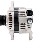 Side view of 85 Amp High Output Alternator Replacement For 1995 1999 Subaru Legacy with overdrive pulley and CNC machined castings.