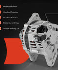 Side view of alternator for Subaru Outback and Legacy 2000 to 2002 2.5L automatic transmission 12V 90A 5 groove pulley